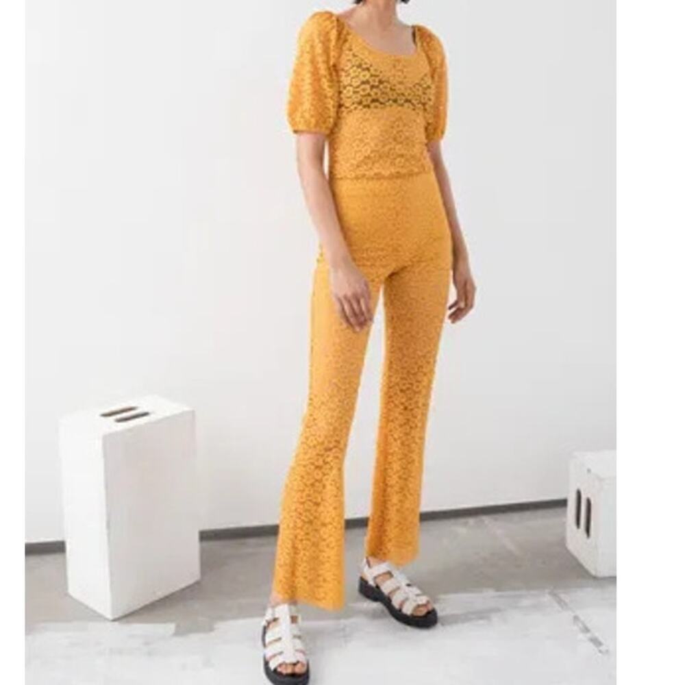 & Other Stories Yellow Lace Flare Stretch Pull on Pants Sz 2
